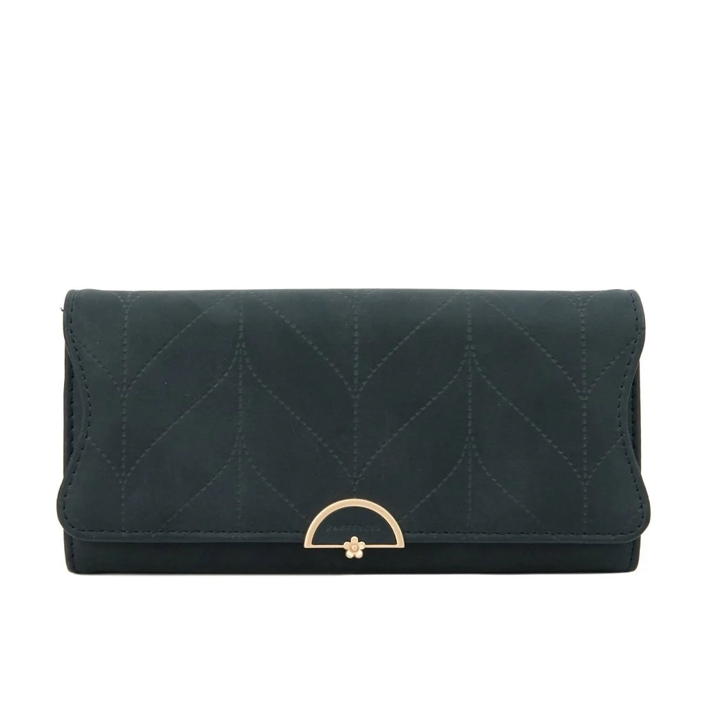 Women's Quilted Long Wallet – Elegant Trifold Clutch Purse with Card Slots
