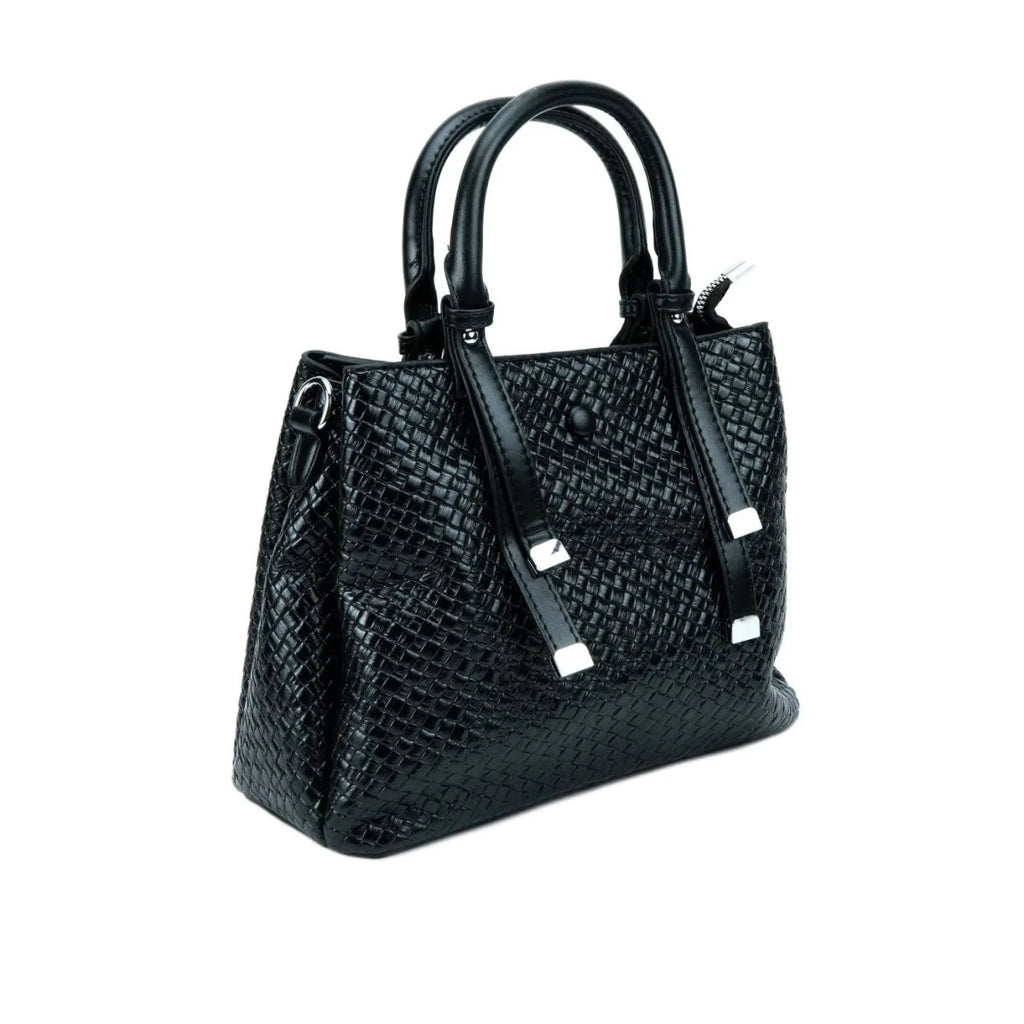 Women's Woven Leather Handbag – Elegant Top Handle Bag