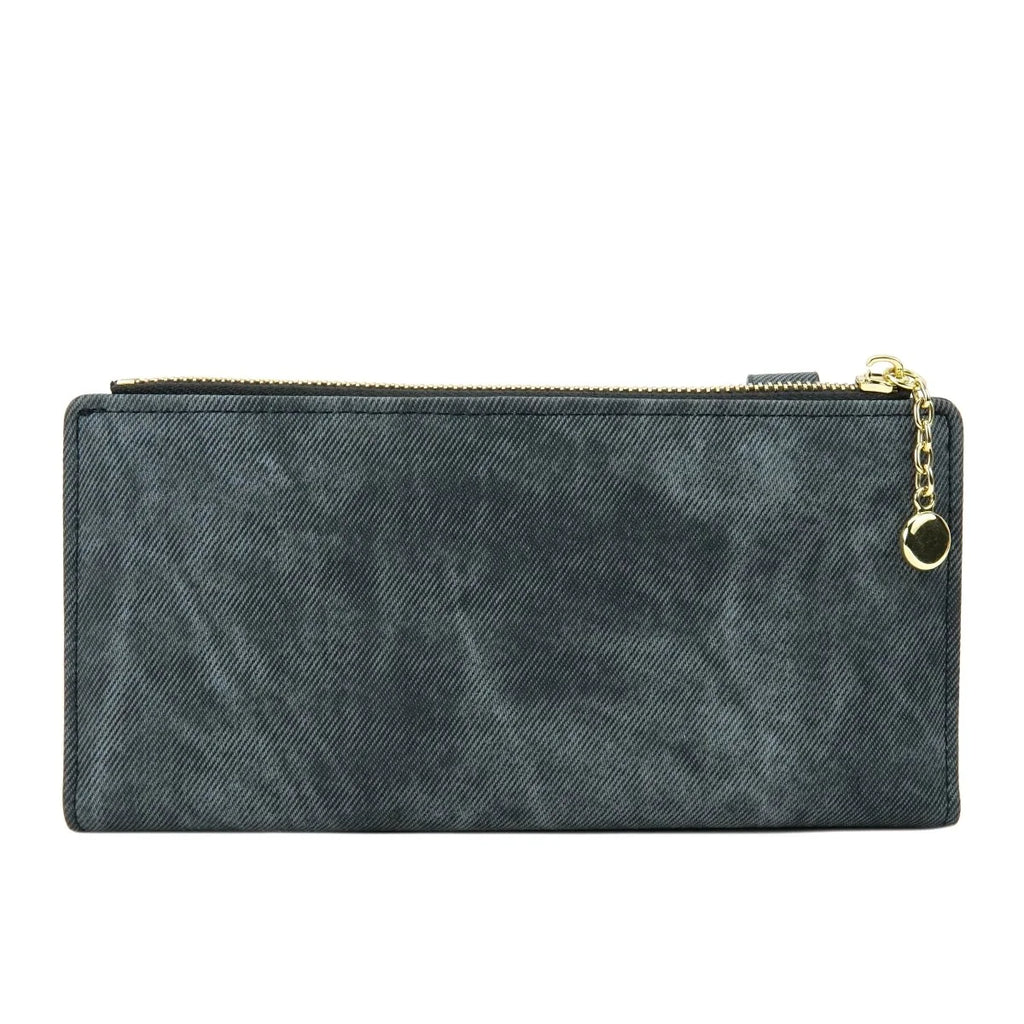 Women's Denim Style Long Zip Wallet with Card Holder Pocket