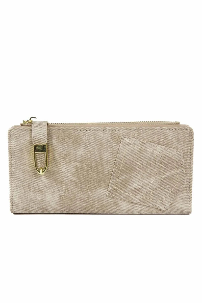 Women's Denim Style Long Zip Wallet with Card Holder Pocket