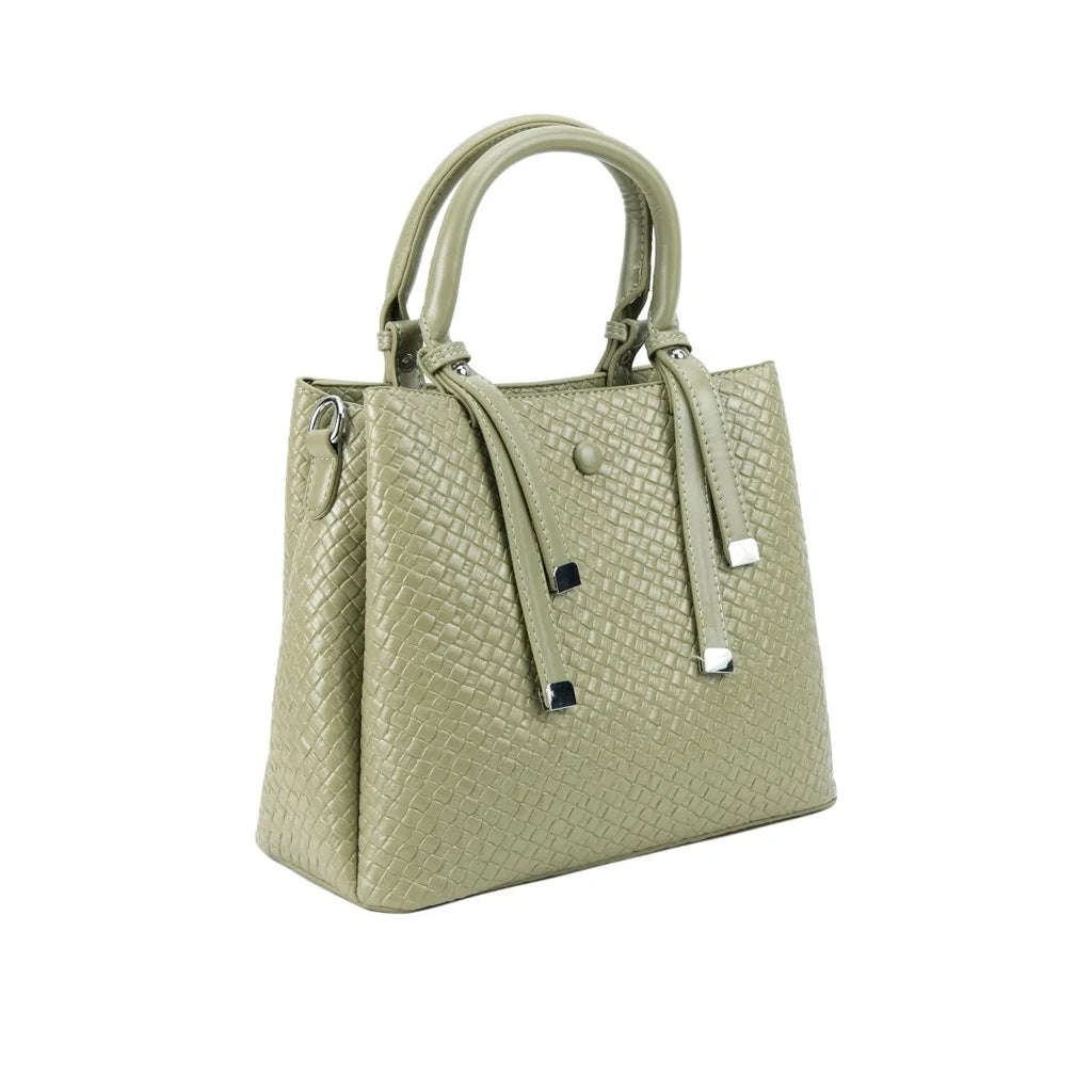 Women's Woven Leather Handbag – Elegant Top Handle Bag